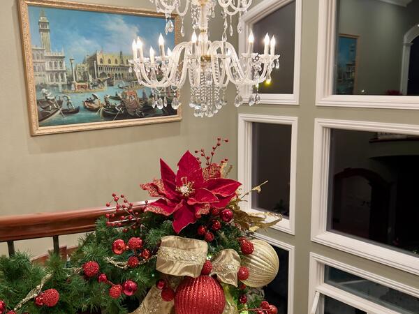 Staircase Detail — Red & Gold